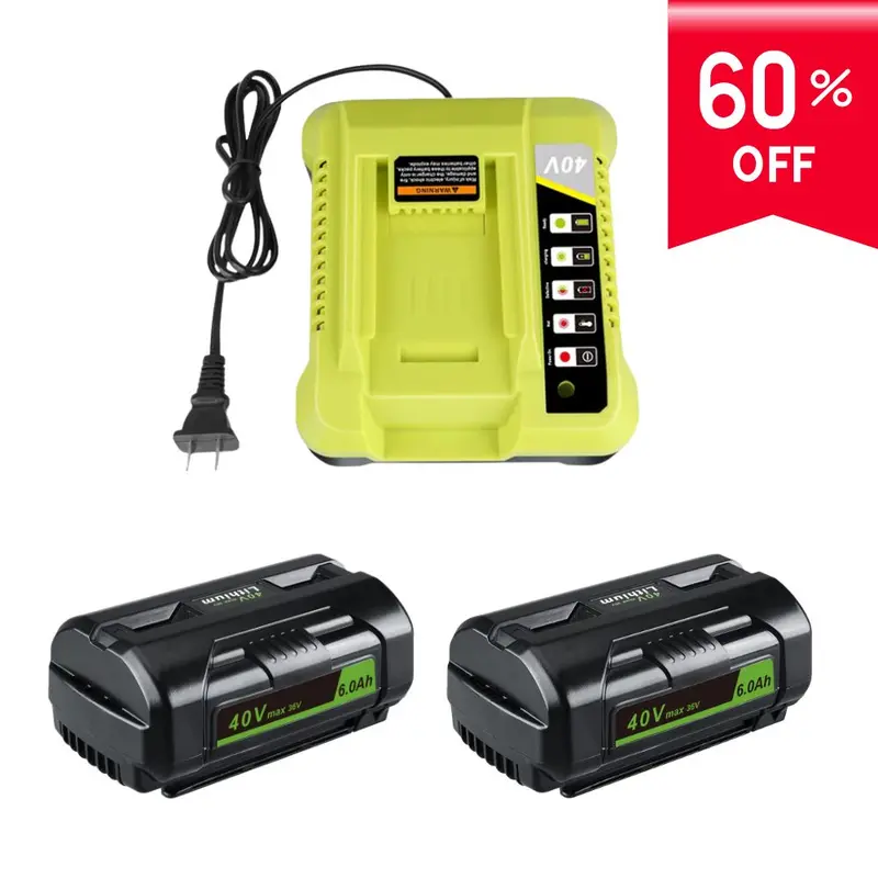 Ryobi 40V 6.0Ah Replacement Battery (2-Pack) – Op4026 With Led Indicator + Op401 Fast Charger 1