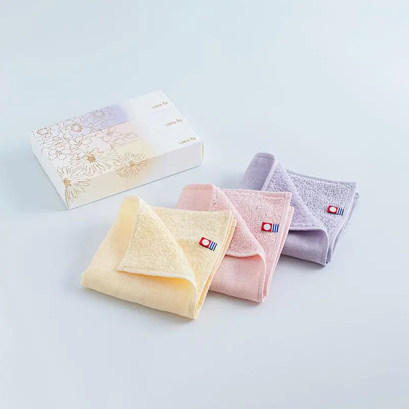 Saki Gauze-Pile Handkerchief Gift Box – 3-Piece Pastel Collection (Pink, Yellow, Purple) – Imabari Certified 1