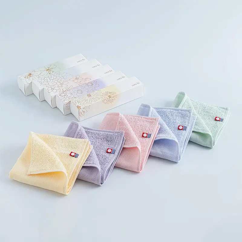 Saki Gauze-Pile Handkerchief Gift Box – 5-Piece Rainbow Set (Pink, Blue, Green, Yellow, Purple) – Imabari Certified 1