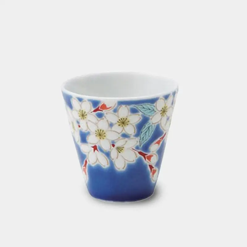 Sakura-Themed Sake Cup – Traditional Kutani Ware Ceramic 1