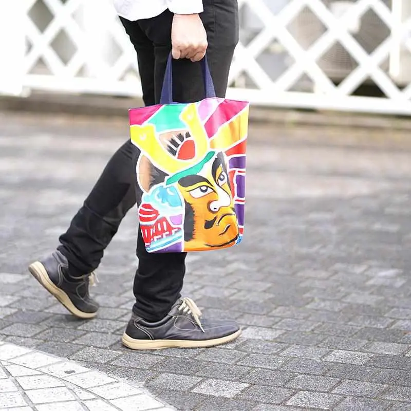 Samurai-Themed Tote Bag – Tsutugaki Resist-Dyed Cotton By Matsuda Dyeing Store 1