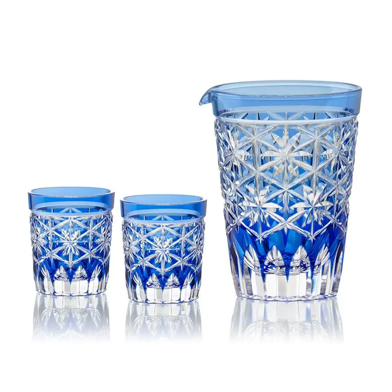 Seika Sake Set With Bottle – Edo Kiriko Traditional Craft Glassware 1