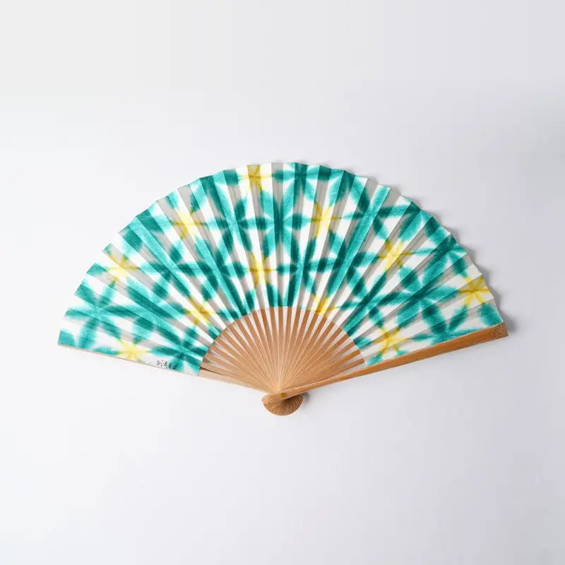 Sekka Shibori Hand Fan In Green – Traditional Japanese Folding Fan For Women 1