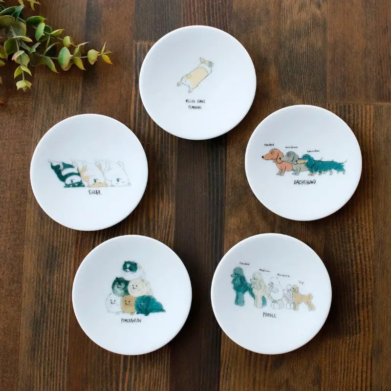 Set Of 5 Relaxing Dog Ceramic Small Plates | Mino Ware By Marumo Takagi 1