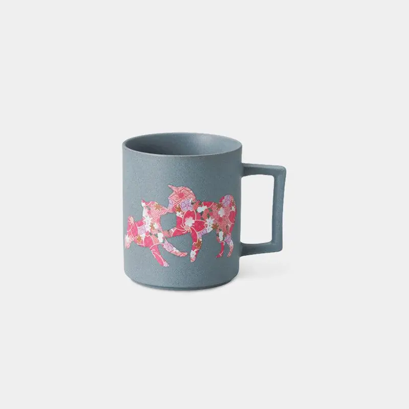 Shiba Inu & Puppy Matte Gray Ceramic Mug | Customizable Design | Mino Ware 1