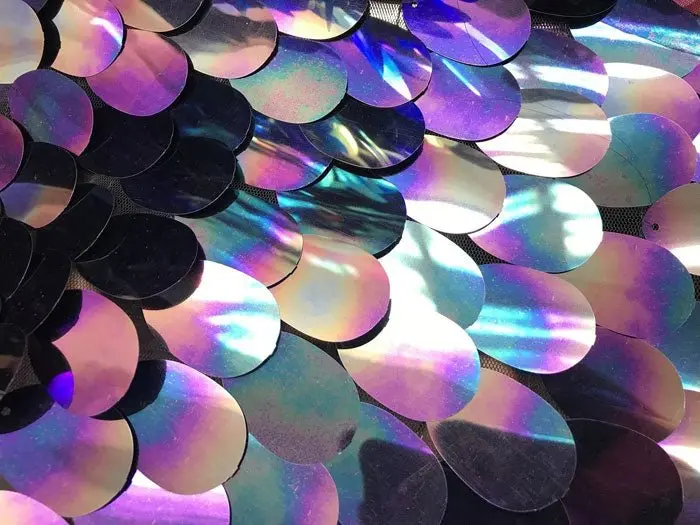 Shiny Oval Teardrop Sequin Mermaid Fabric In Blue-Purple Blend 1