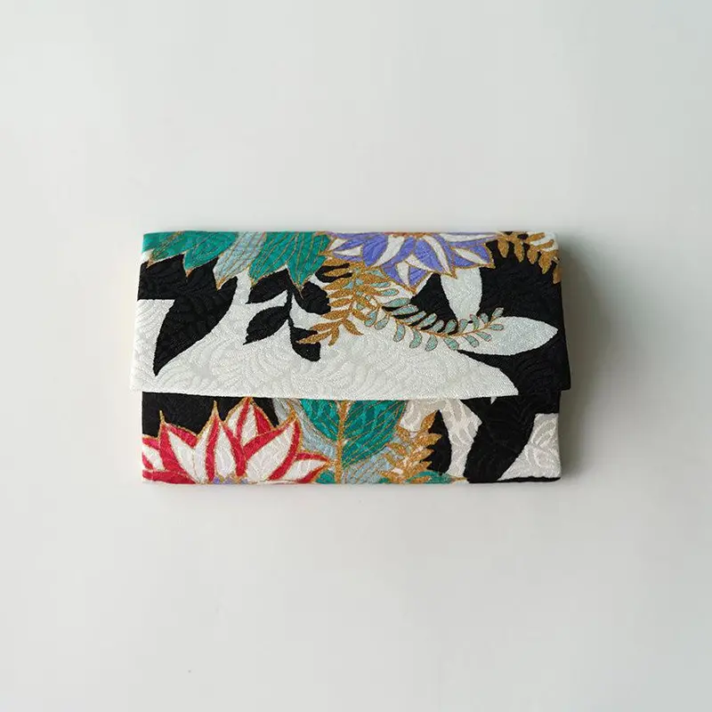 Silk Obi Card Case – Dahlia Floral Design, Kyoto Yuzen Hand-Dyed 1