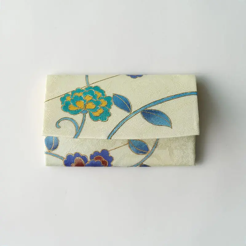 Silk Obi Card Case – Hanakuidori Motif, Kyoto Yuzen Dyed 1