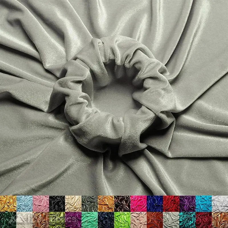 Silver Stretch Velvet Upholstery Fabric – Metallic Luster, Contemporary Glamour, Stretch Comfort 1
