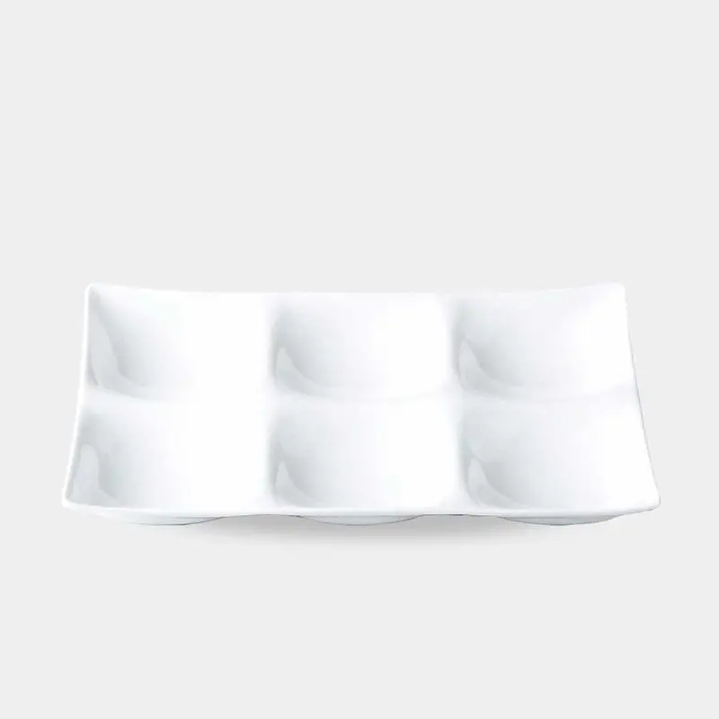 Six-Compartment White Porcelain Moss-Effect Platter | Marumo Kato Pottery, Mino Ware 1