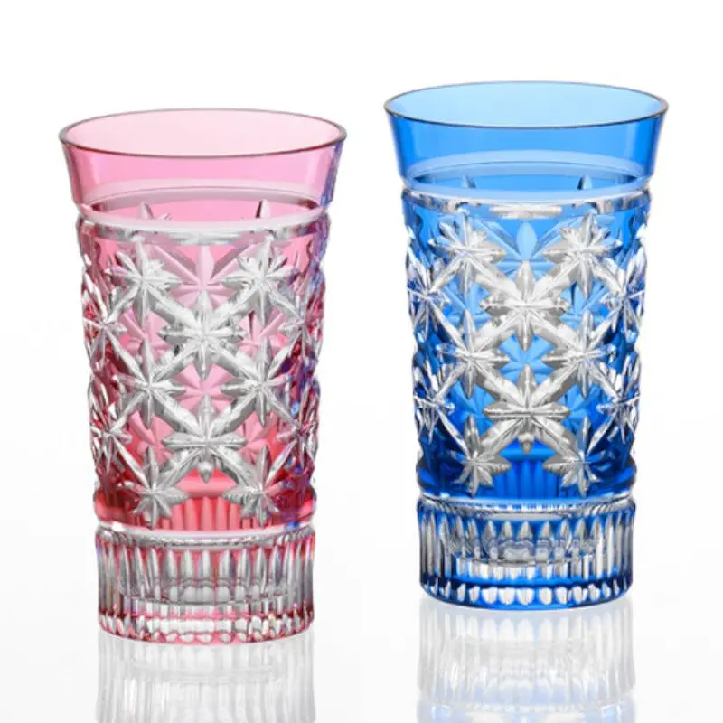 Slim Glass Pair – Interlocking Star Pattern, Hand-Cut Edo Kiriko 1