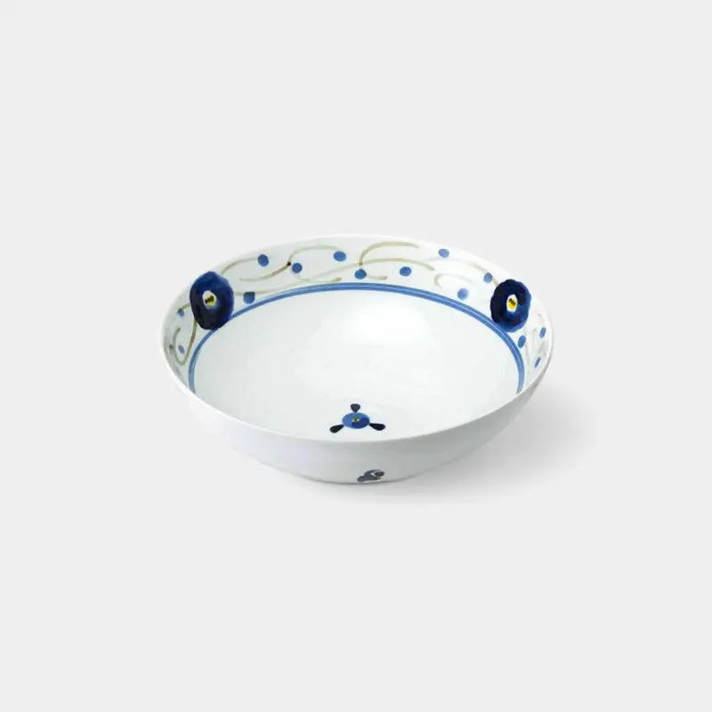 Small Floral-Dyed Ceramic Bowl – Large Size, Traditional Hasami Craftsmanship 1