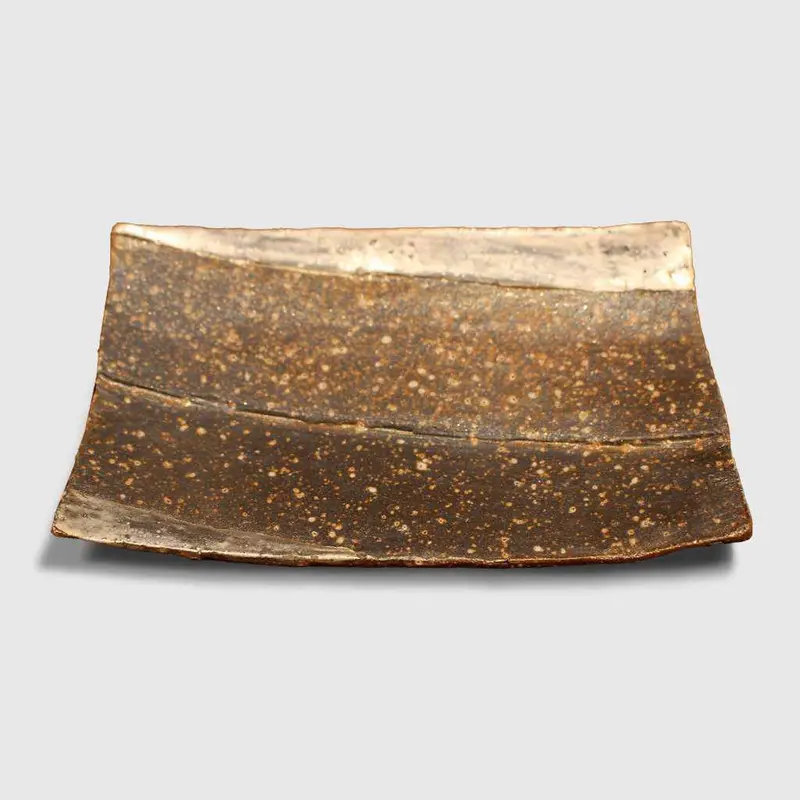 Small Square Ginsai Glazed Platter | Iga Ware Serving Dish | Mashino Kiln 1