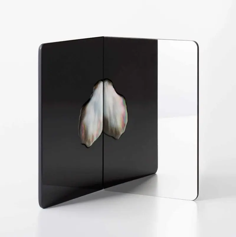Small Stand Mirror Figurine – Black Butterfly Shell Raden Inlay By Sagaraden & Nomura 1