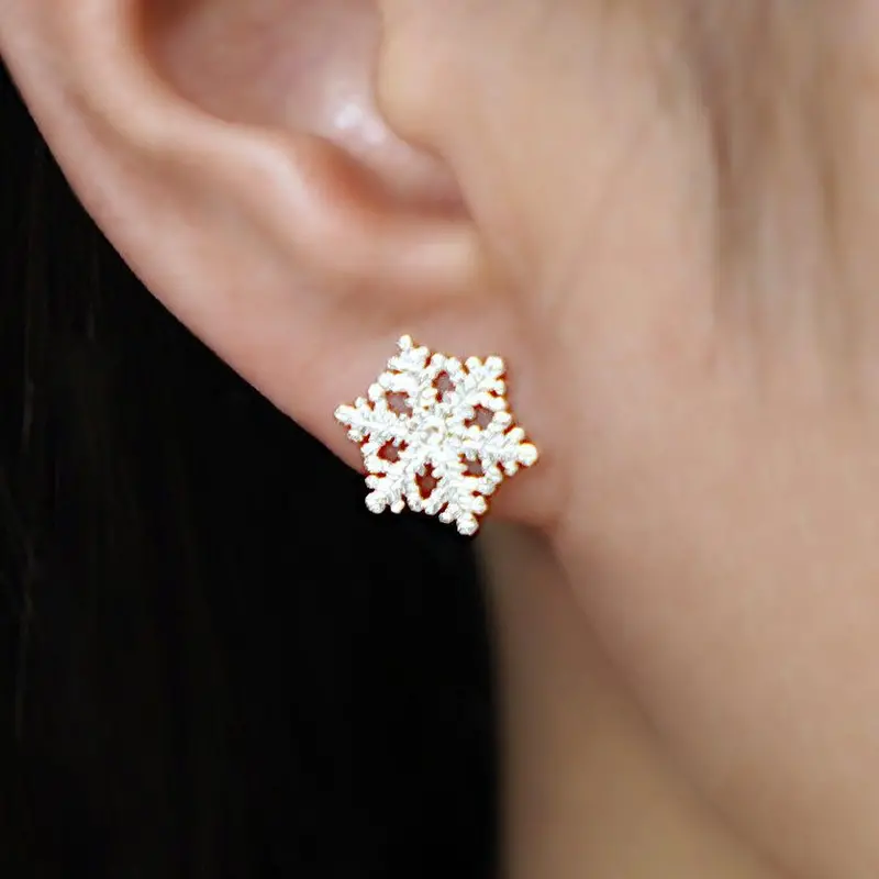 Snowflake Stud Earrings In Sterling Silver | Checos 1