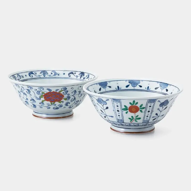 Somenishiki Noodle Bowl Pair – Traditional Hasami Ware Design 1