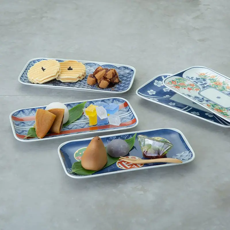 Somenishiki Pattern Oblong Dish Set (5 Pcs) – Hasami Stoneware Tableware By Saikai Toki 1