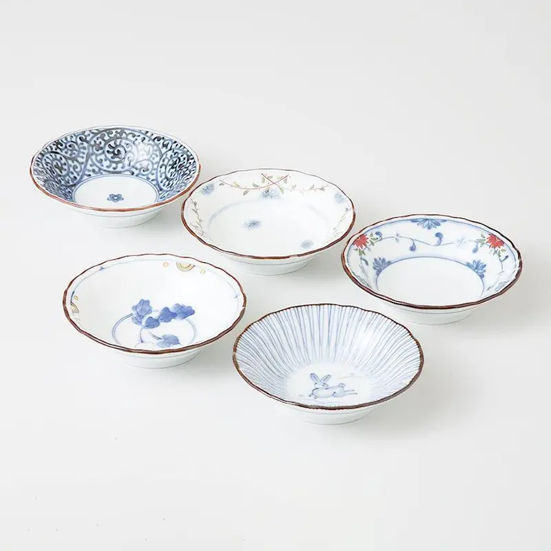 Somenishiki Side Dish Bowl Set – Five-Piece Hasami Ceramic Collection 1