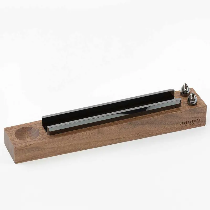 Spindle Desk Sculpture – Matte Black Metallic Form By Gravimorph 1