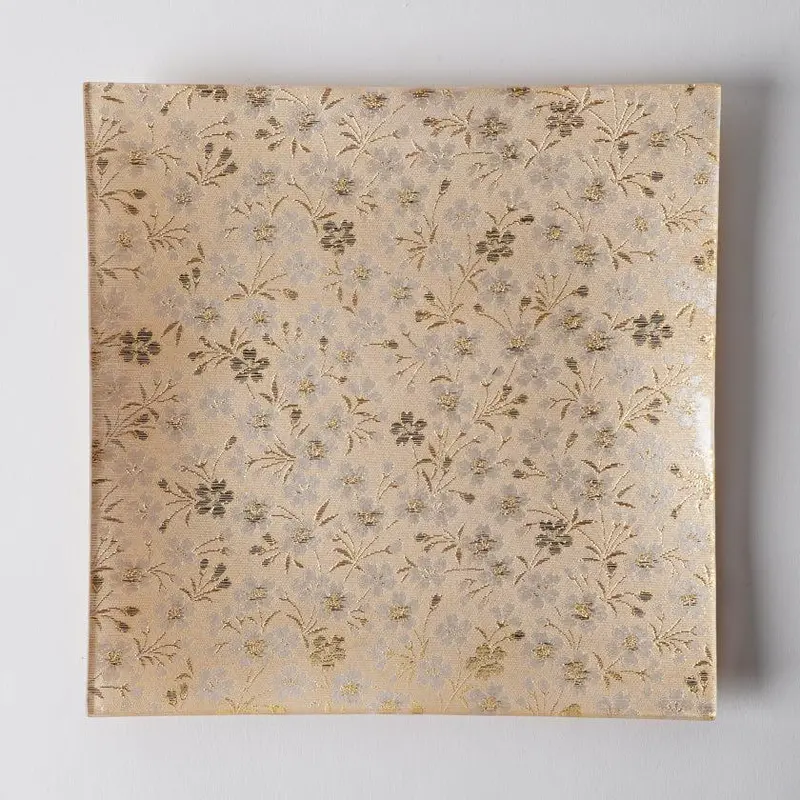 Square Gold Flower Design Plate – Nishijin Textile Crafted Tableware By Emura Shoten 1