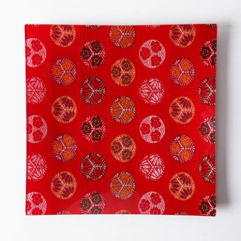 Square Kemari Motif Plate – Traditional Nishijin Textile Design By Emura Shoten 1