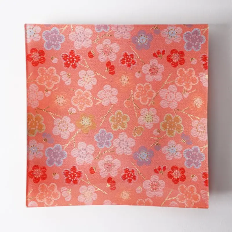 Square Plum Motif Plate – Nishijin Textile Decorative Tableware By Emura Shoten 1