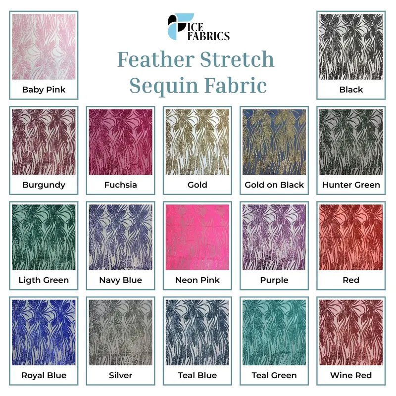 Stretch Sequin Fabric – Lightweight Feather-Effect Design 1