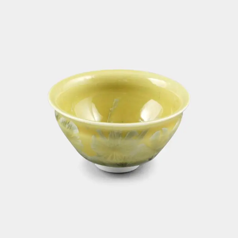 Sunshine Yellow Flower Crystal Guinomi – Vibrant Sake Cup, Kyoto Kiyomizu Ware 1