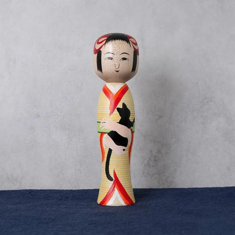 Taisho-Era–Inspired Wooden Kokeshi Doll In Warm Yellow | Tsuchiyu Traditional Craft By Akihiro Konno 1