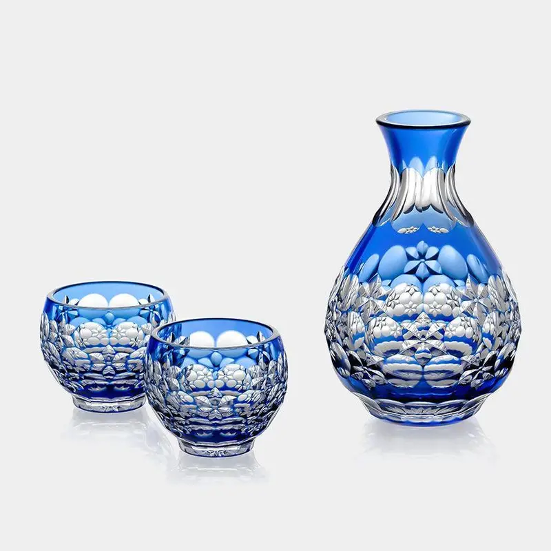 Tamamai Sake Set With Bottle | Hideaki Shinozaki Edo Kiriko Design 1