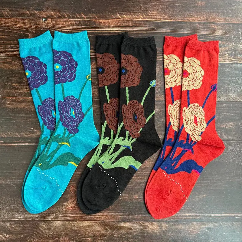 Tanaka Sokken Gara Socks – Floral Pattern Cotton Blend (Hana Design) 1