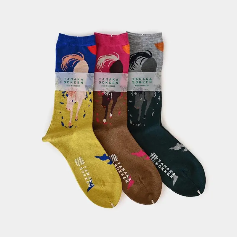 Tanaka Sokken Gara Socks – Horse Motif Cotton Blend (Uma Design) 1