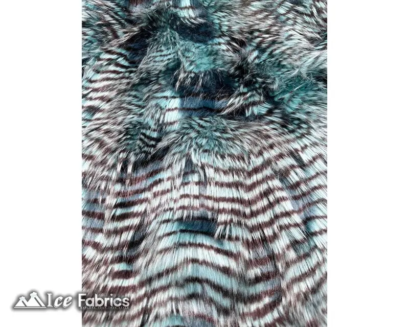 Teal Feathered Faux Fur – Sophisticated Long-Pile Bird-Effect Material 1