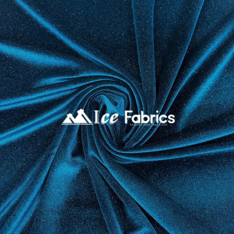 Teal Green Glitter Stretch Velvet Fabric – Vibrant Velvetglow Spandex Textile 1