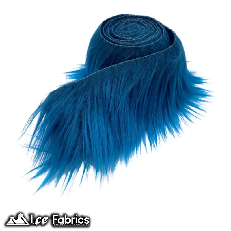 Teal Pre-Cut Shaggy Mohair Ribbon – Sophisticated Faux Fur Fabric Roll 1