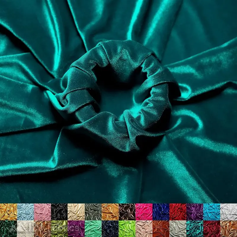 Teal Stretch Velvet Upholstery Fabric – Balanced Blue-Green, Premium Drape & Recovery 1