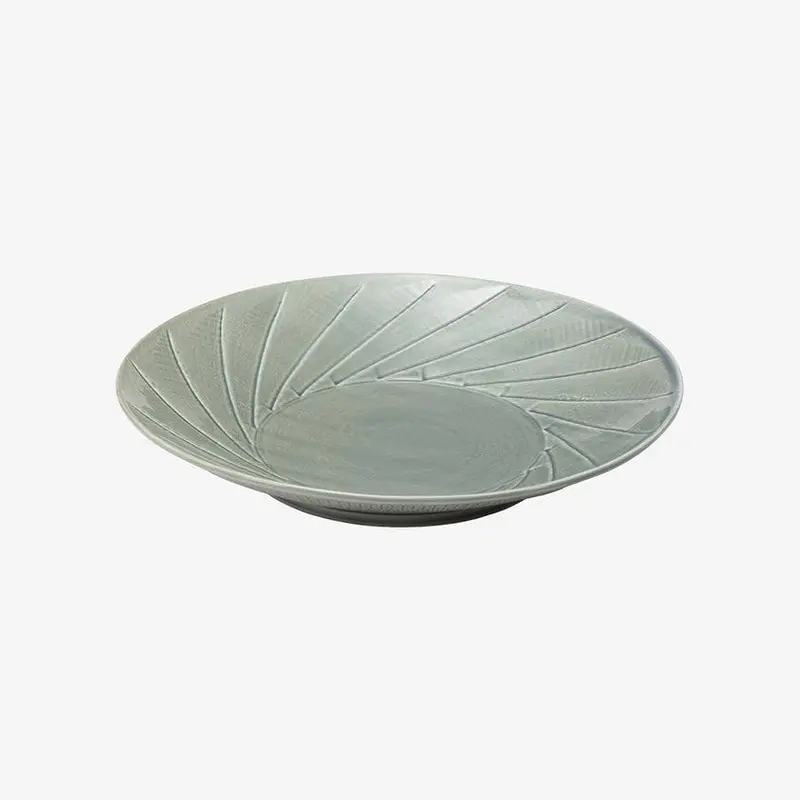 Textured Gray Platter – Slanted Carve Design, 24Cm | Hasami Ware | Saikai Toki 1
