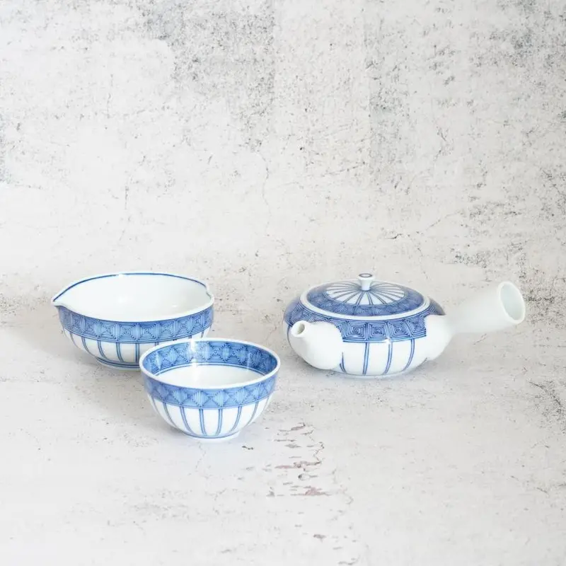Three-Piece Hirado-Jusso Tea Set – Kyusu, Yuzamashi & Sencha Cup, Mikawachi Ware By Hiradoshouzan 1
