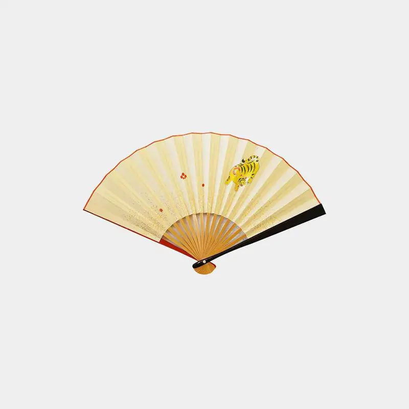 Tiger Zodiac Folding Fan With Black Tenku Lacquer – Unkindo Fukatsu Edo Fan 1