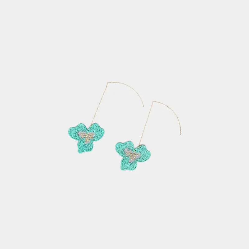 Tint Pansy Double Cherry Blossom Earrings (Small) — Mint Green Kyoto Yuzen-Dyed Silk | Morphosphere 1