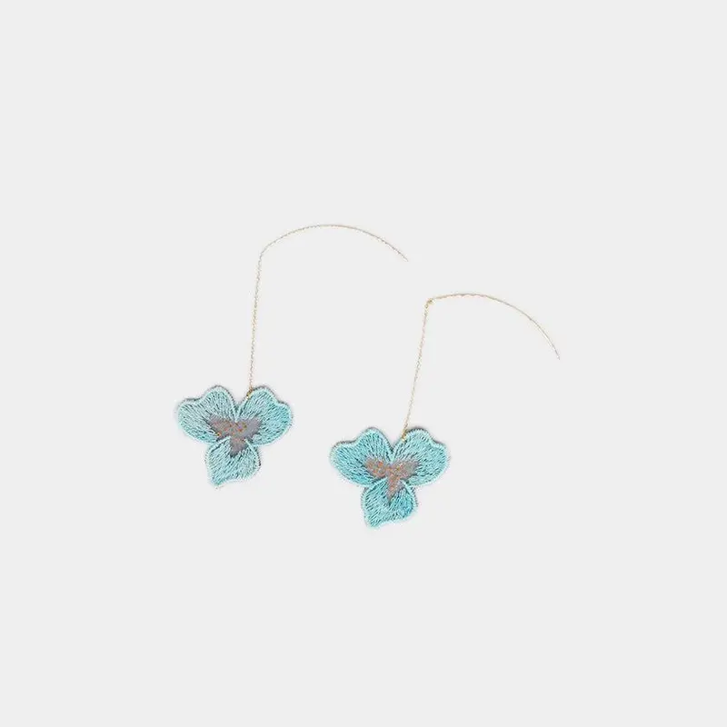 Tint Pansy Double Cherry Blossom Earrings (Small) — Soft Light Blue Kyoto Yuzen Style | Morphosphere 1