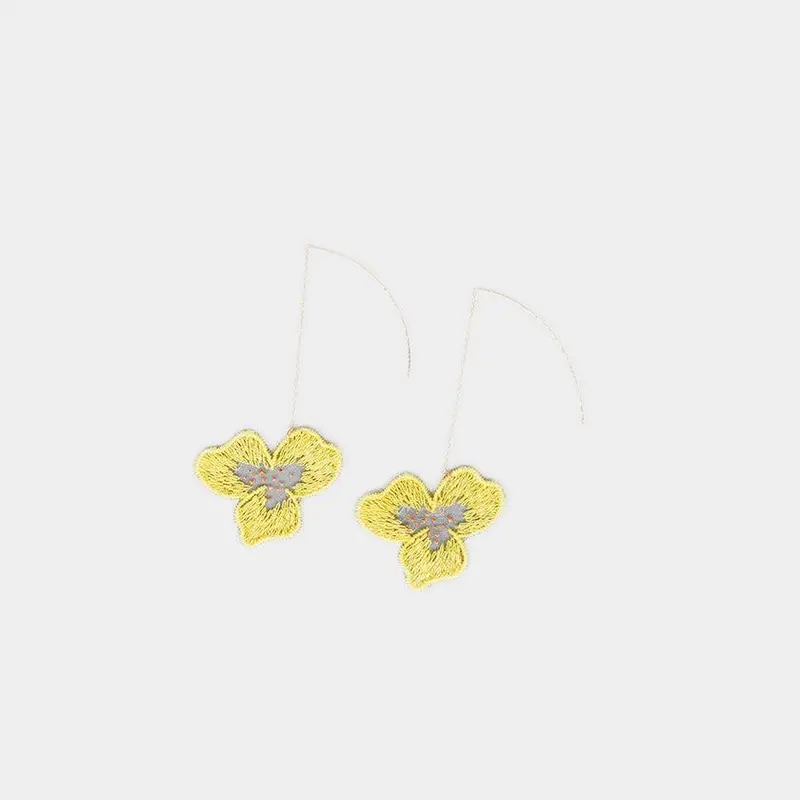 Tint Pansy Double Cherry Blossom Earrings (Small) — Sunny Yellow Kyoto Yuzen Design | Morphosphere 1