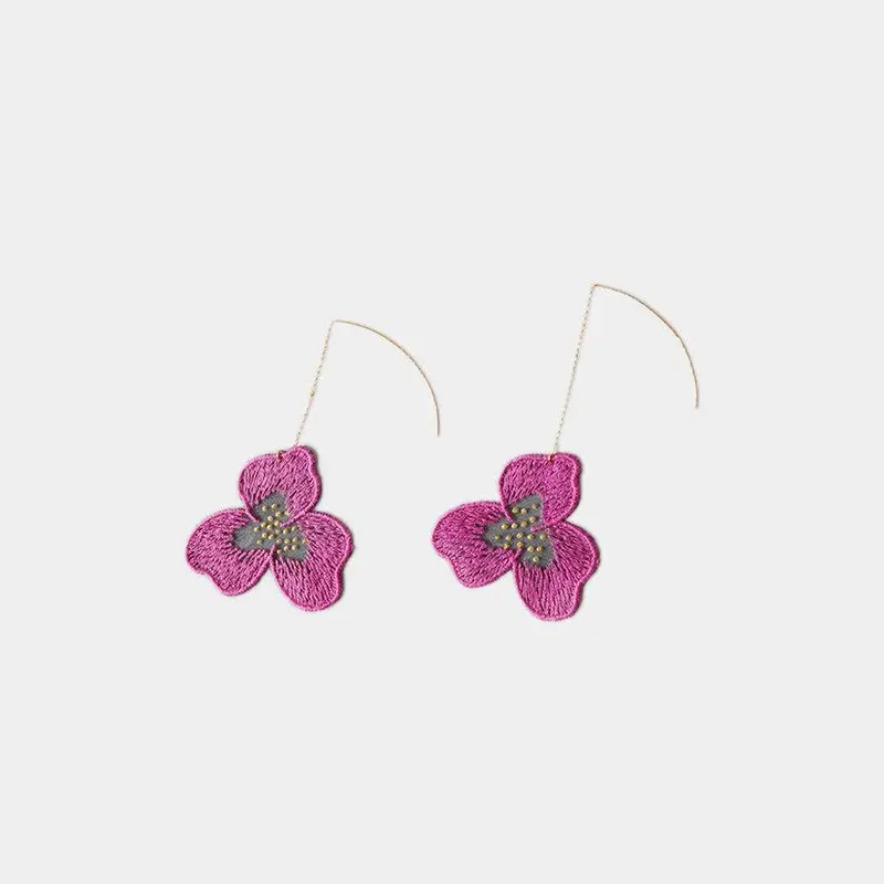 Tint Pansy Double Pink Earrings — Delicate Kyoto Yuzen-Dyed Silk Accents | Morphosphere 1