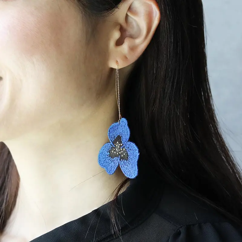 Tint Pansy Double Ultramarine Blue Earrings — Rich Kyoto Yuzen-Dyed Silk Detailing | Morphosphere 1
