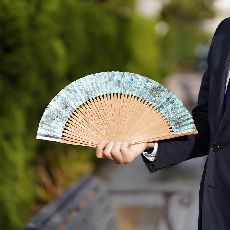 Traditional Kyoto Hand Fan – Hakusai Hakuiro Blue, 7-Sun Size By Yasuto Yonehara 1