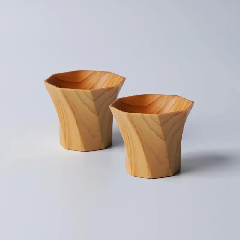 Traditional Octagonal Ochoko Sake Cups – Hand-Turned Wood Pair | Kino-Sachi 1