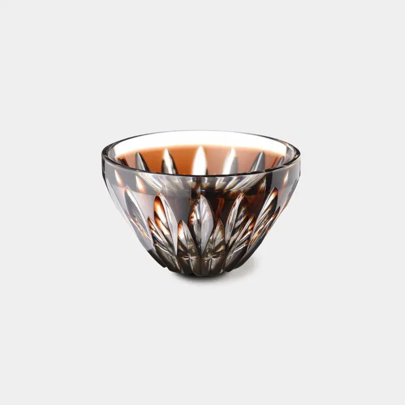 Traditional Satsuma Cut Glass Sakura-Jima Sake Cup In Warm Brown Tone, Paulownia Gift Box 1