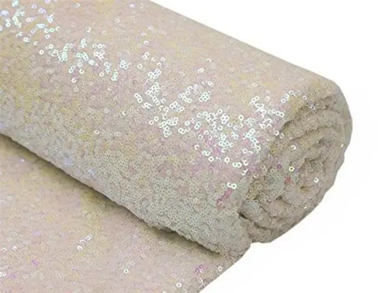 Transparent White Stretch Sequin Fabric – Elegant Table Runner & Linen Yardage 1