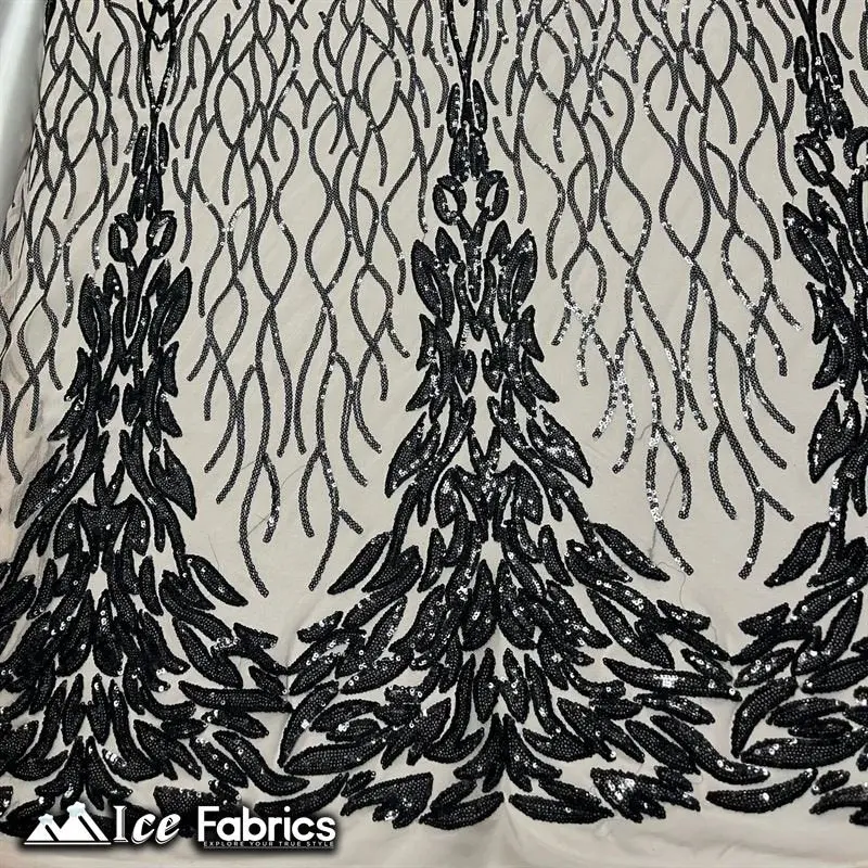 Tree-Print Embroidered Stretch Sequin Fabric On Spandex Mesh 1