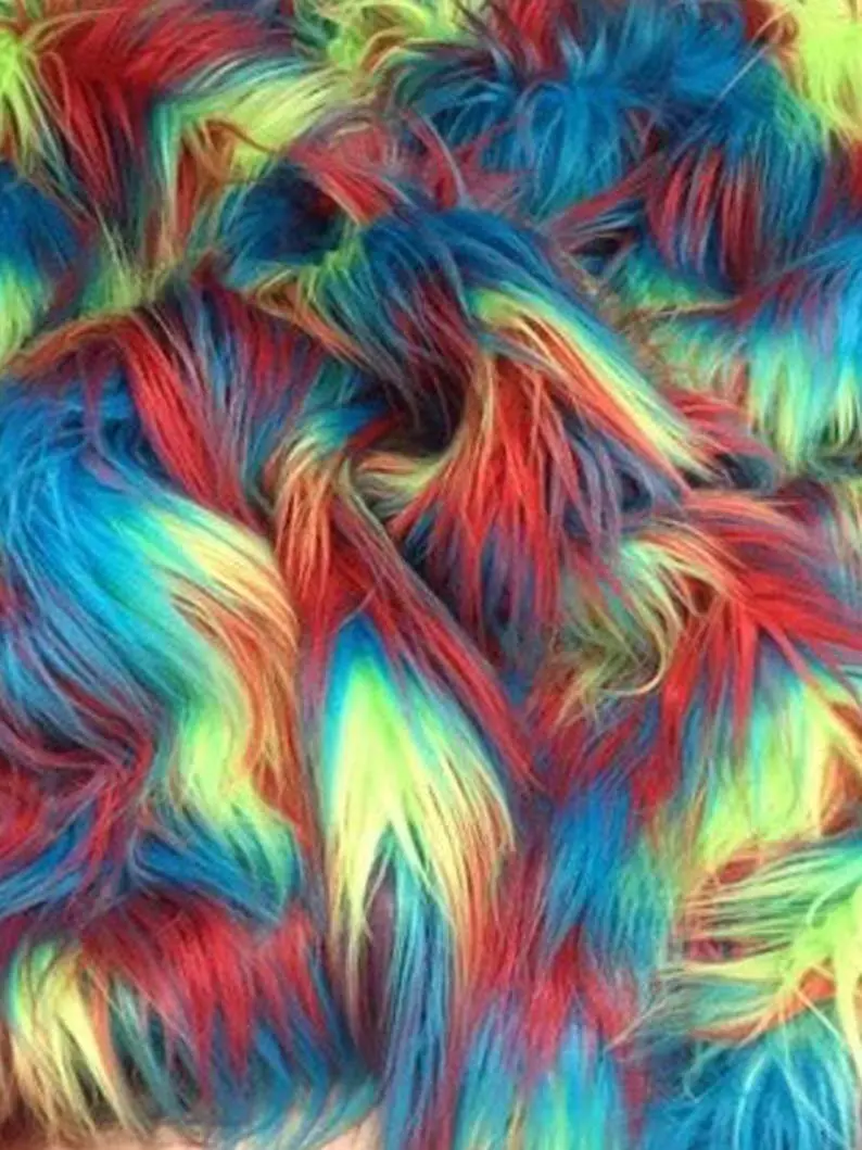 Tri-Color Rainbow Faux Fur By The Yard – 60" Wide Spiked Long-Pile Fabric 1
